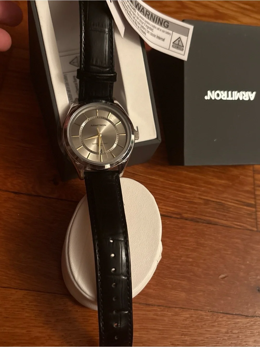 Armitron Silver Case Watch with Gray Dial and Black Leather Strap